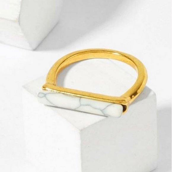 Jewelry - White Marble Bar Gold Plated Trendy Dainty Ring